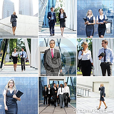 Collection of photos with many businesspeople Stock Photo