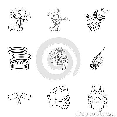 A collection of pictures about the game in paintball. The balloons with paint.Paintball icon in set collection on Vector Illustration