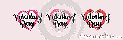 Collection of pink, black, white colored Valentine's day card, sale and other flyer templates with lettering. Typography Cartoon Illustration