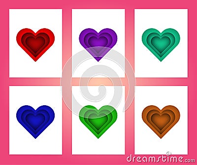 Collection of pink, red ,green , white colored Valentine`s day card Vector Illustration