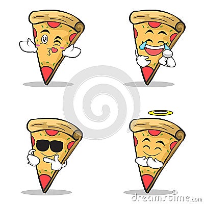 Collection pizza character cartoon set Vector Illustration