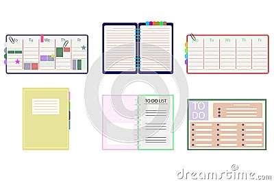 Collection of planner notepads and diary for notes Vector Illustration