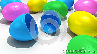 A collection of plastic Easter Eggs over a white background Stock Photo