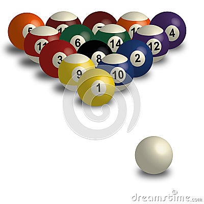 Collection of pool balls, snooker ball on white background with shadow Cartoon Illustration