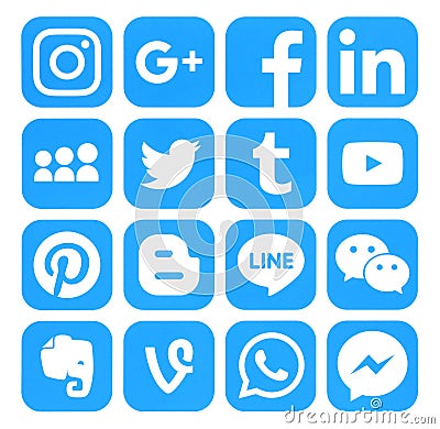 Collection of popular blue social media icons Editorial Stock Photo