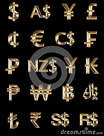 Currency symbols on black background Stock Photo