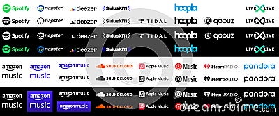 Collection of popular music streaming services logos Vector Illustration