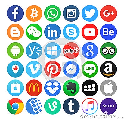 Collection of popular 36 round icons Editorial Stock Photo