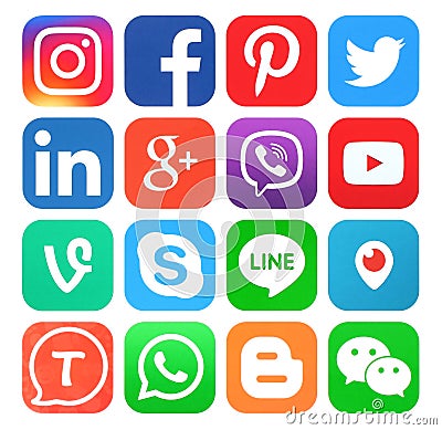 Collection of popular social media icons Editorial Stock Photo