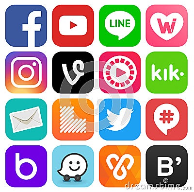 Collection of popular social media logos Editorial Stock Photo