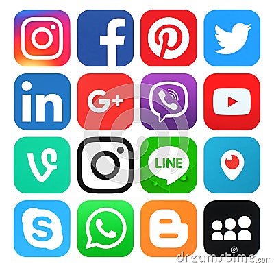 Collection of popular social media logos Editorial Stock Photo