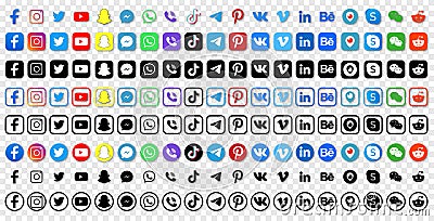 Collection of popular social media logos Vector Illustration