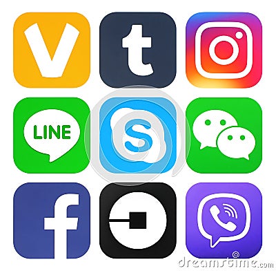 Collection of popular social media new logos Editorial Stock Photo