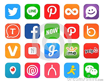 Collection of popular 20 social networking icons Editorial Stock Photo