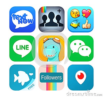 Collection of popular social networking icons Editorial Stock Photo