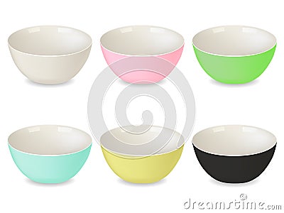 Collection of porcelain plates of different colors Vector Illustration