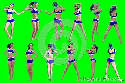 Collection of poses of young female figures Stock Photo