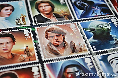 Collection postal stamps Star Wars movie Editorial Stock Photo