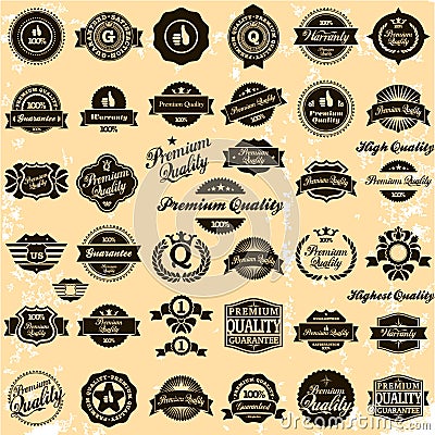 Collection of Premium Quality and Guarantee Labels Vector Illustration