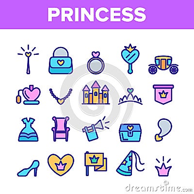 Collection Princess Elements Vector Icons Set Vector Illustration