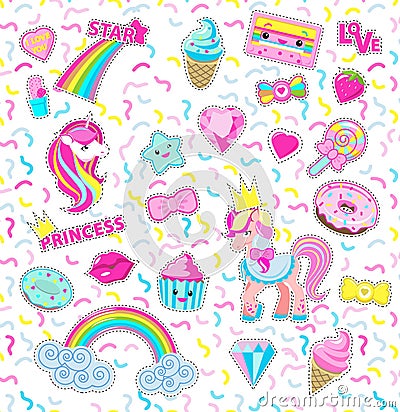 Collection Princess Icons. Rainbow. Star. Sweet Vector Illustration