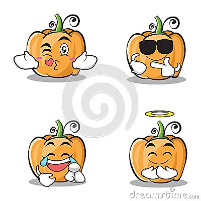 Collection of pumpkin character cartoon style set Vector Illustration