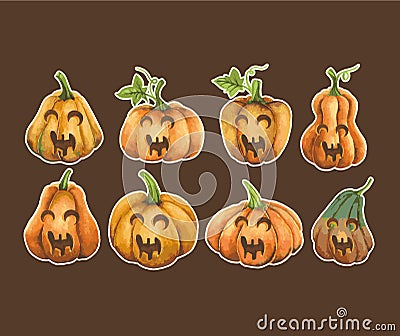 Collection Pumpkins o halloween hand painting watercolor illustration individual object clipart.Vector Illustration Vector Illustration