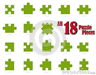 collection puzzle parts colored green Vector Illustration