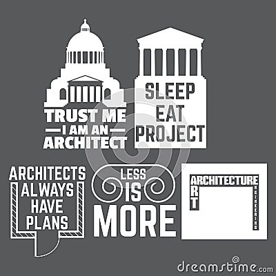 Collection of quote minimalistic typographical backgrounds about architecture. Vector Illustration