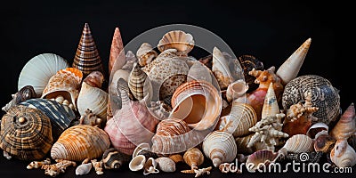 A collection of rare, vibrant seashells, showcasing the fascination for marine life and shell collecting, concept of Stock Photo