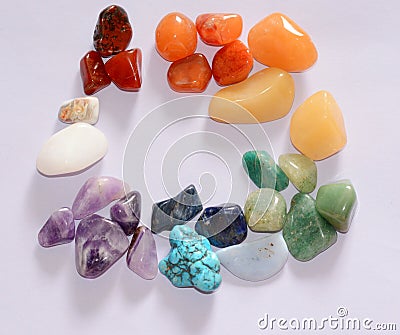 Collection of raw chakras mineral gemstones Stock Photo