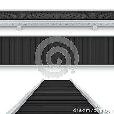 Collection realistic conveyor belt top front side view vector illustration Cartoon Illustration