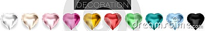 Collection of realistic vector foil helium heart shaped balloons isolated on white background Vector Illustration