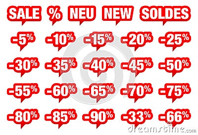 Set Of Red Speech Bubbles Sale Minus And Different Words Vector Illustration