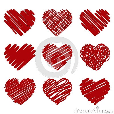 Collection of red vector painted heart on white background Vector Illustration