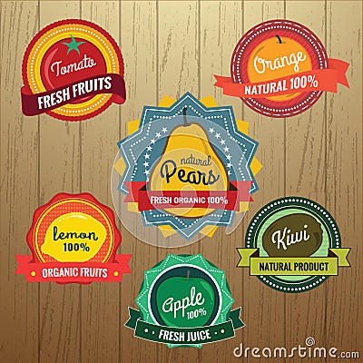 Collection of Retro Fruits Label Design Vector Illustration