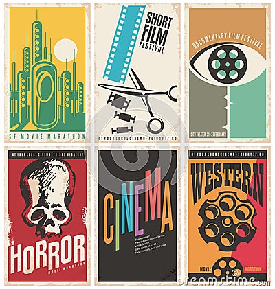 Collection of retro movie poster design concepts and ideas Vector Illustration