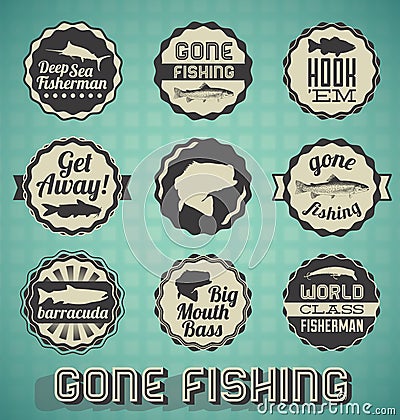 Gone Fishing Labels and Icons Vector Illustration