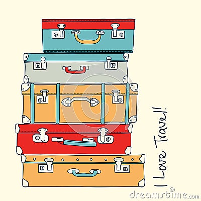 Collection of retro suitcases love travel concept Vector Illustration