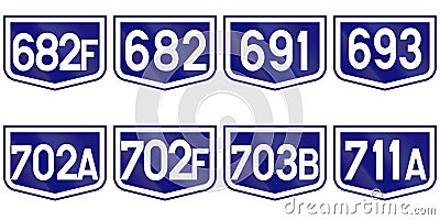 Collection of Road markers for County roads in Romania Stock Photo