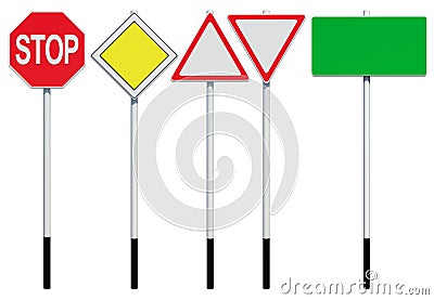 Collection road signs. Front view. Isolated Stock Photo