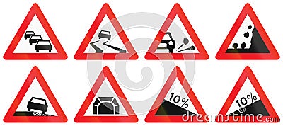 Collection of Road Signs Used in Denmark Stock Photo