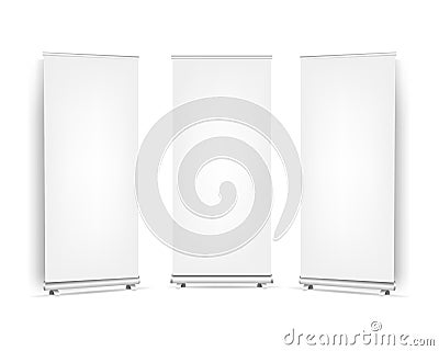 Collection Roll Up Banners Set Isolated White Background Vector Illustration