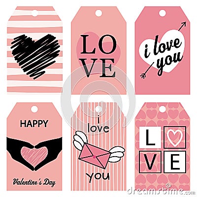 Collection of romantic tags Vector Illustration