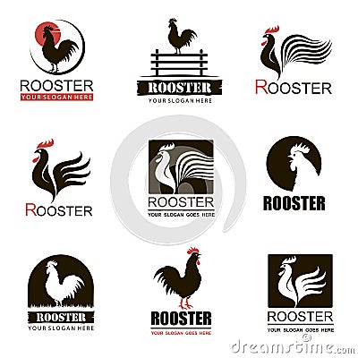 Rooster icons set Vector Illustration