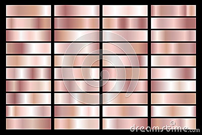 Collection of rose gold metallic gradient. Brilliant plates with golden effect. Vector illustration Vector Illustration