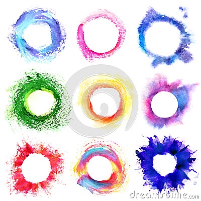 Collection of round multicolored frame with grunge Vector Illustration