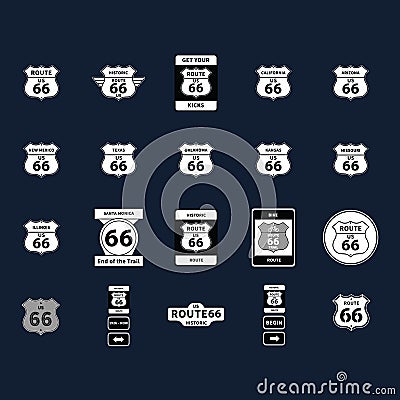 collection of route 66 road signs. Vector illustration decorative design Vector Illustration