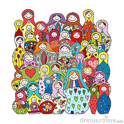 Collection of russian nesting dolls, Matryoshka for your design Vector Illustration