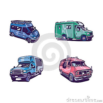 Collection of RV camper travel car vector illustration Vector Illustration